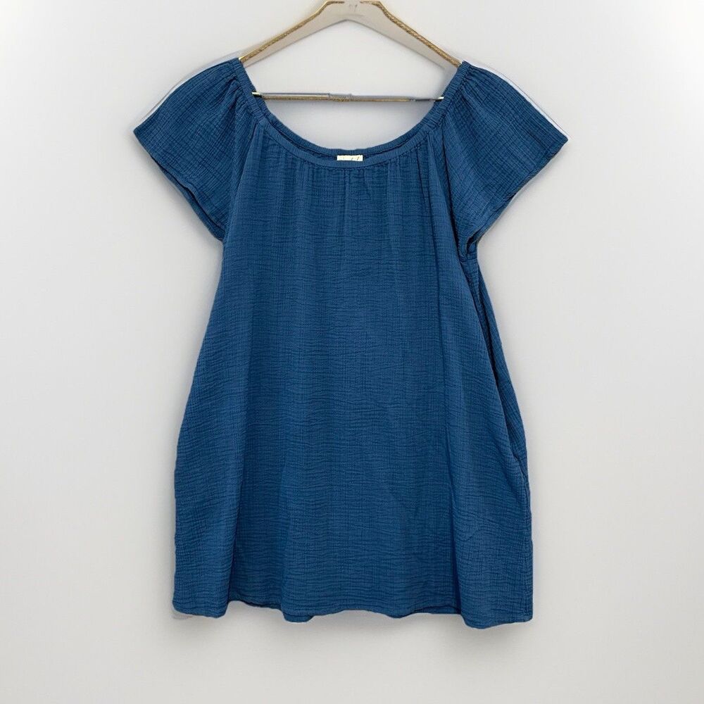 Wonderly Peasant Dress Petite Large, PL, PXL Blue 100% Cotton Gauze Pockets Boho